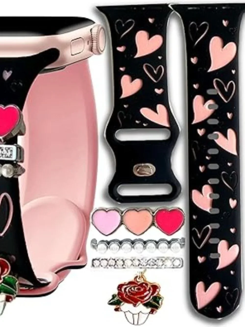 Black with Pink Heart Pink Band With Charms‎ Compatible Apple Watch